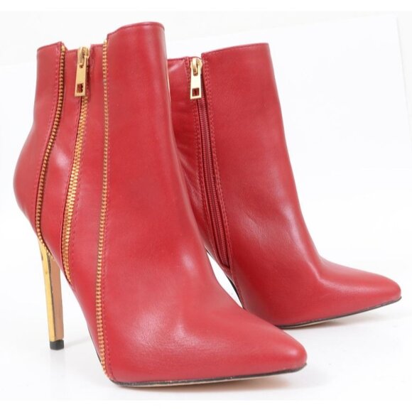 Nicole Miller Zippo Red Gold Stiletto Heel Zippered Ankle Bootie Women's 8.5 - Picture 2 of 7